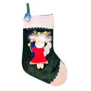 NWT Christmas‎ Eve Stocking Angel Girl Red Dress Plush Green White Holiday Decor